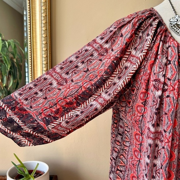 Anthropologie Bhanuni by Jyoti Aleksa Tunic Blouse Split Tie Neck A-Line Swing L - Picture 11 of 14